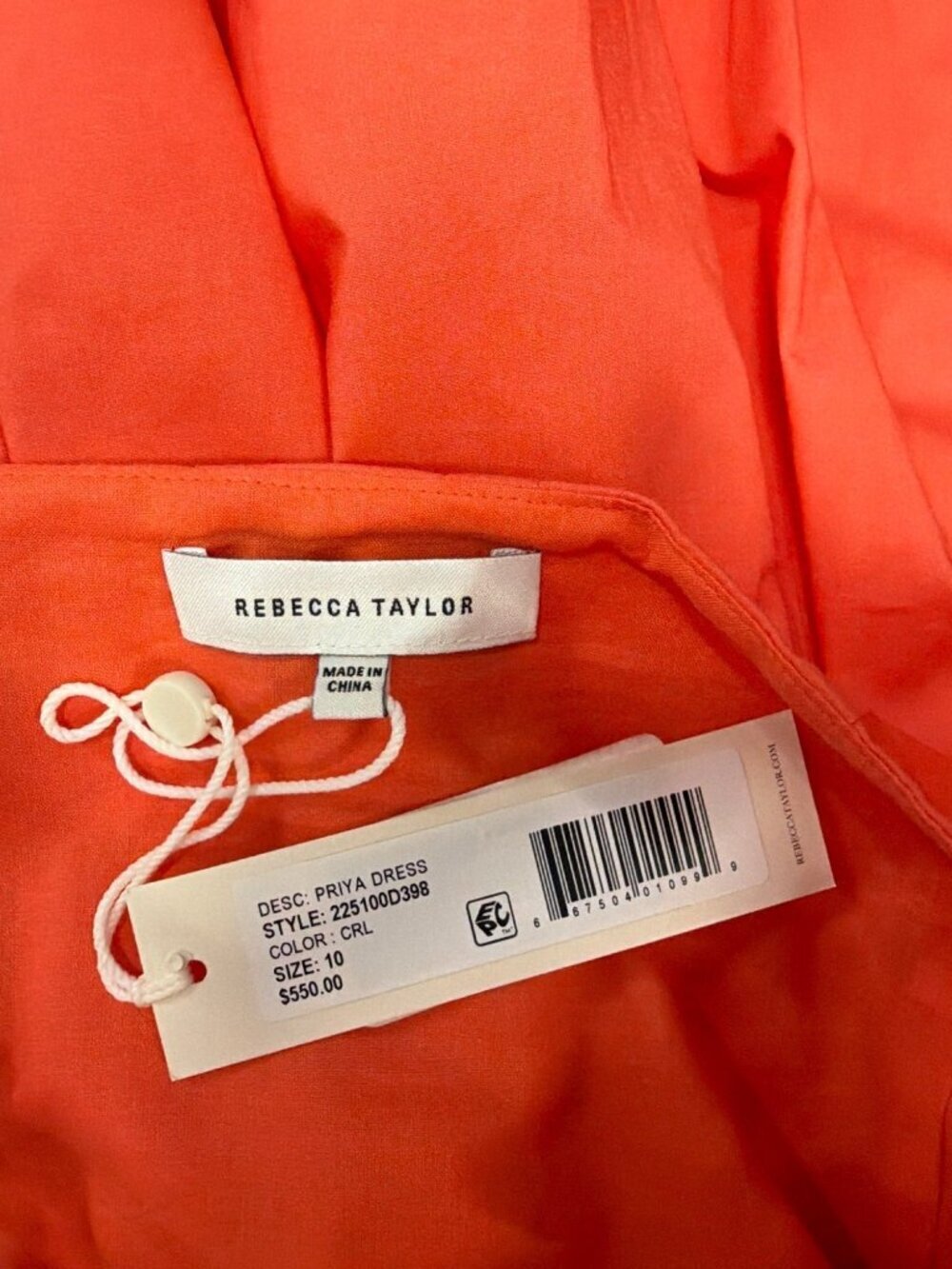 Rebecca Taylor Priya Poplin Midi Dress Coral Womens Size 10 - Picture 8 of 10